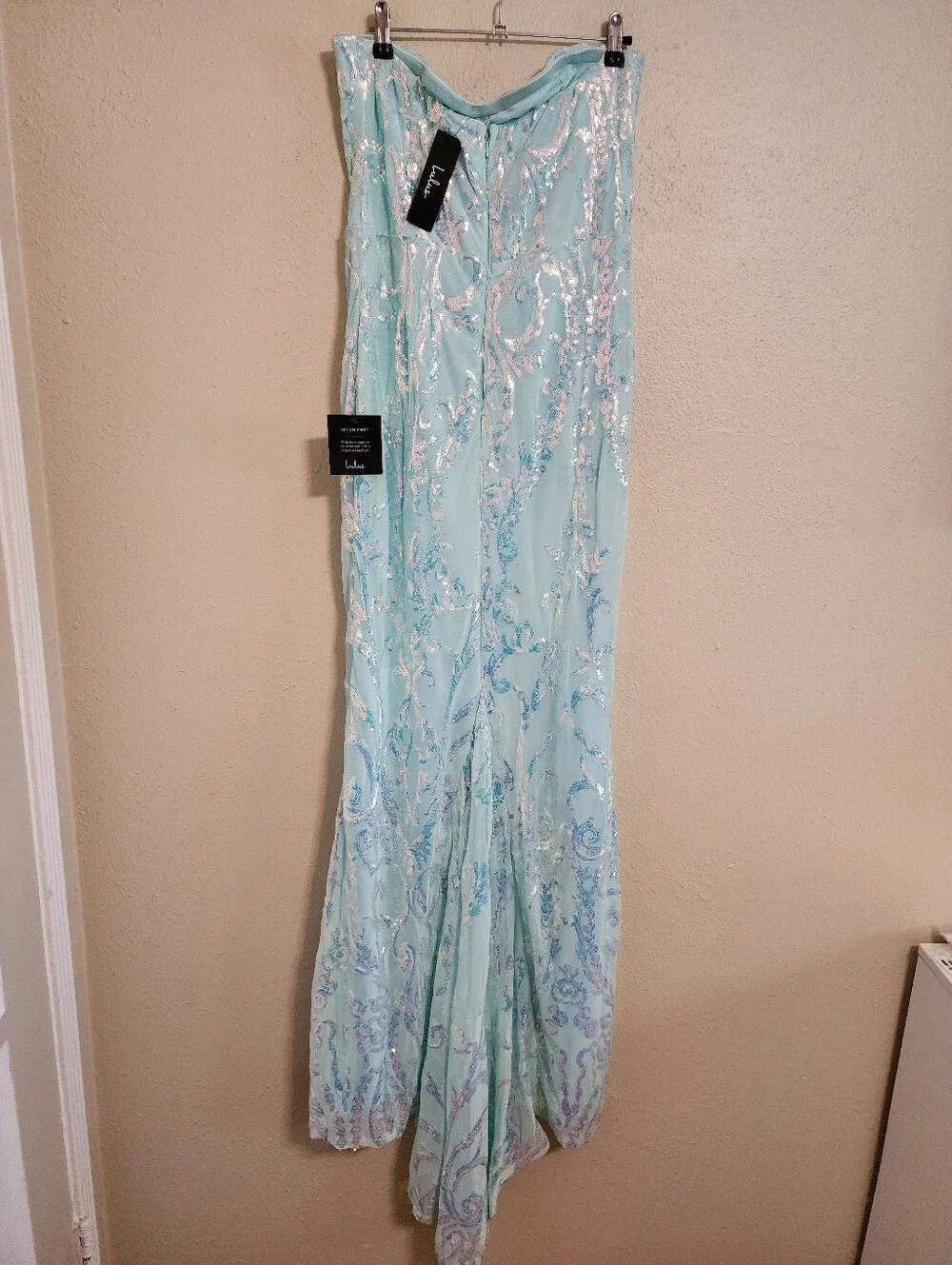 Lulus Made to Stun Light Blue Sequin Strapless Mermaid Maxi Dress XL Wedding - Picture 9 of 11